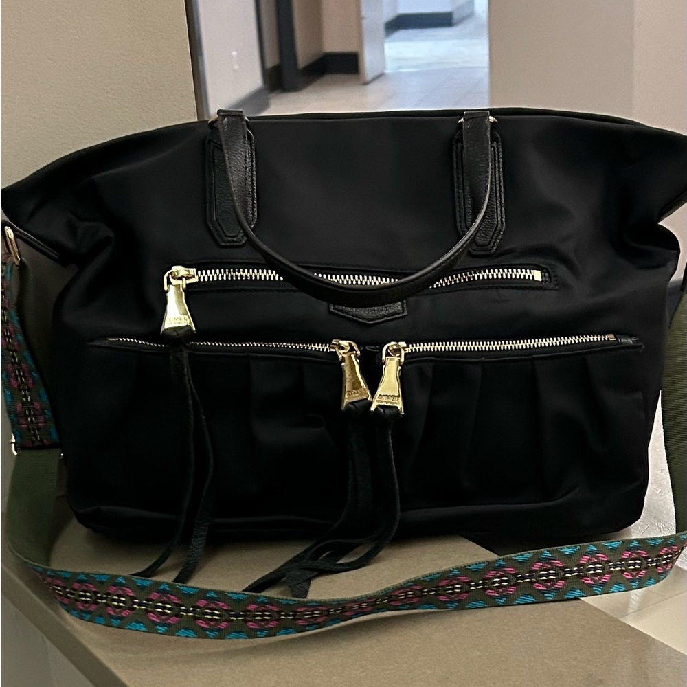 Aimee Kestenberg Elegant Black Bag with Patterned Strap NEW